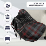Red Grey Black Rustic Tartan Plaid Seamless Pattern Name Cute  Personalised Custom Name Super Soft Fleece Blanket Bed Sofa Throw