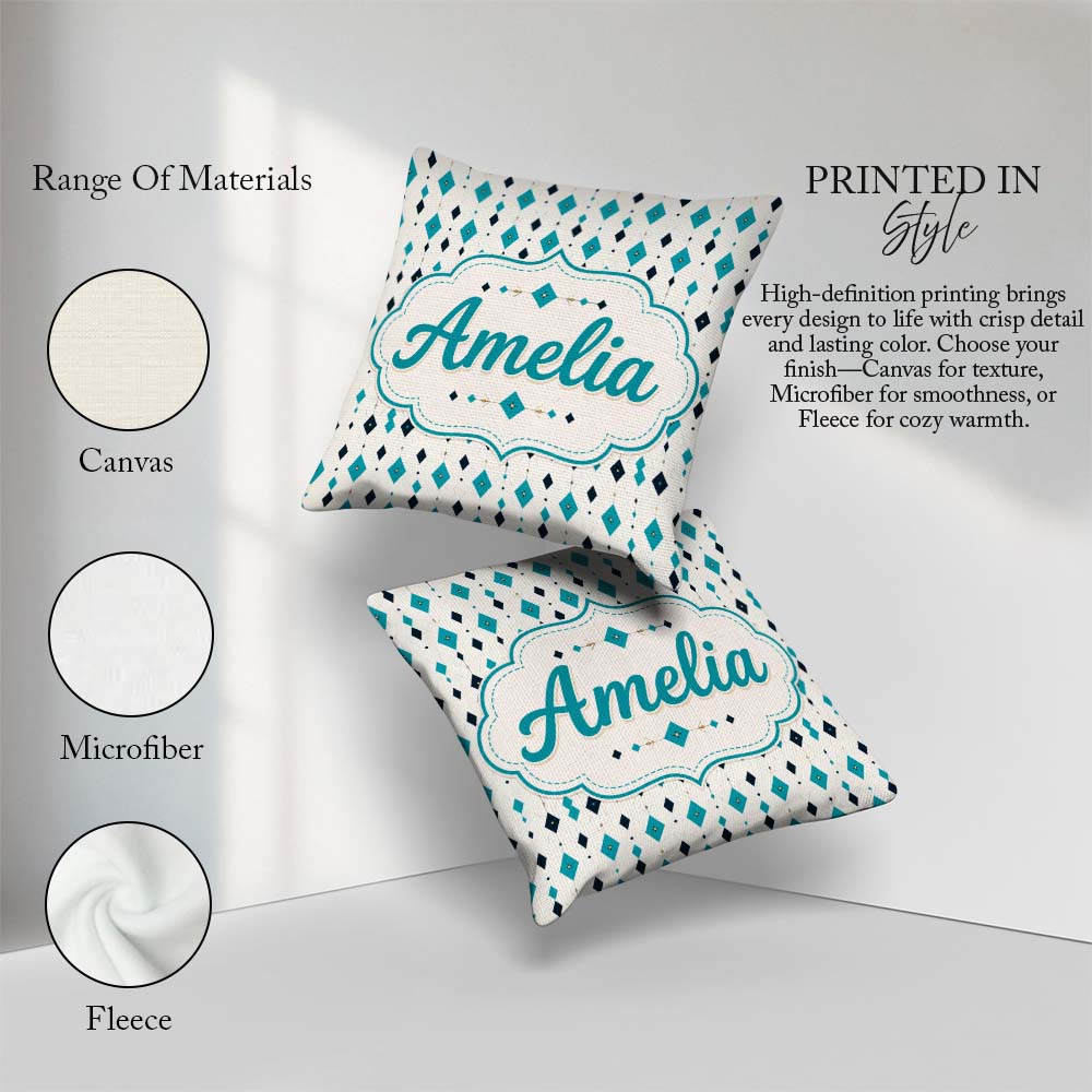 Custom Name Minimal Teal Black Diamond Geometric Seamless Lovely Square Filled Cushion Throw Pillow Sofa Bed Home Decor Zip Washable UK Made