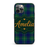 Blue Green Gold Traditional Tartan Plaid Seamless Custom Name Protective Phone Case Mobile Cover Durable Everyday Smartphone Shock Resistant