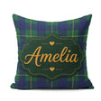 Custom Name Blue Green Gold Tartan Plaid Seamless Pattern Custom Square Filled Cushion Throw Pillow Sofa Bed Home Decor Zip Washable UK Made
