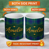 Personalized Custom Name Blue Green Gold Traditional Tartan Plaid Seamless Pattern Custom 11oz Ceramic Coffee Tea Mug White Large Handle