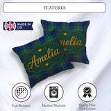 Custom Name Blue Green Gold Tartan Plaid Seamless Pattern Custom Square Filled Cushion Throw Pillow Sofa Bed Home Decor Zip Washable UK Made