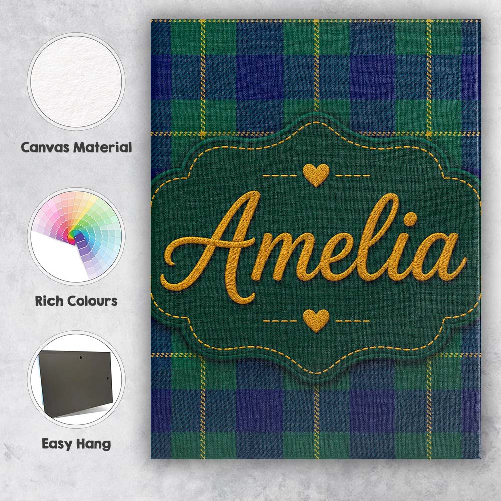 Personalised Name Blue Green Gold Traditional Custom Unique Gift Idea Modern Room Accent Canvas Wall Art Print Decor Picture Ready to Hang