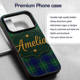 Blue Green Gold Traditional Tartan Plaid Seamless Custom Name Protective Phone Case Mobile Cover Durable Everyday Smartphone Shock Resistant