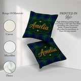 Custom Name Blue Green Gold Tartan Plaid Seamless Pattern Custom Square Filled Cushion Throw Pillow Sofa Bed Home Decor Zip Washable UK Made
