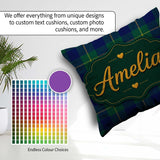 Custom Name Blue Green Gold Tartan Plaid Seamless Pattern Custom Square Filled Cushion Throw Pillow Sofa Bed Home Decor Zip Washable UK Made