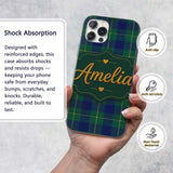 Blue Green Gold Traditional Tartan Plaid Seamless Custom Name Protective Phone Case Mobile Cover Durable Everyday Smartphone Shock Resistant