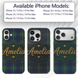 Blue Green Gold Traditional Tartan Plaid Seamless Custom Name Protective Phone Case Mobile Cover Durable Everyday Smartphone Shock Resistant