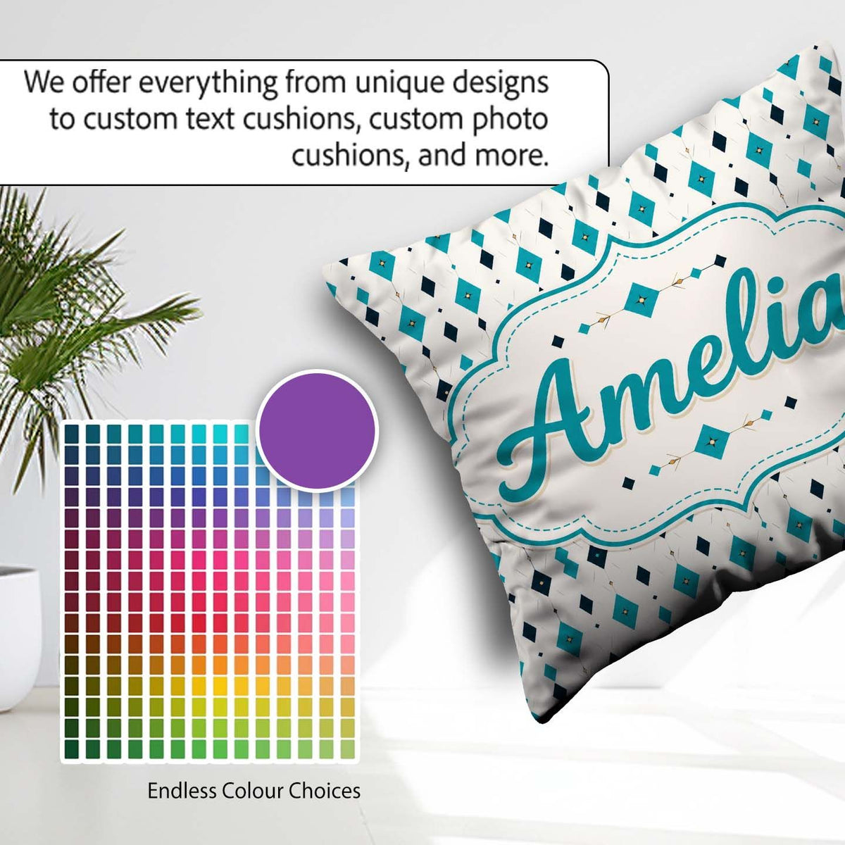 Custom Name Minimal Teal Black Diamond Geometric Seamless Lovely Square Filled Cushion Throw Pillow Sofa Bed Home Decor Zip Washable UK Made