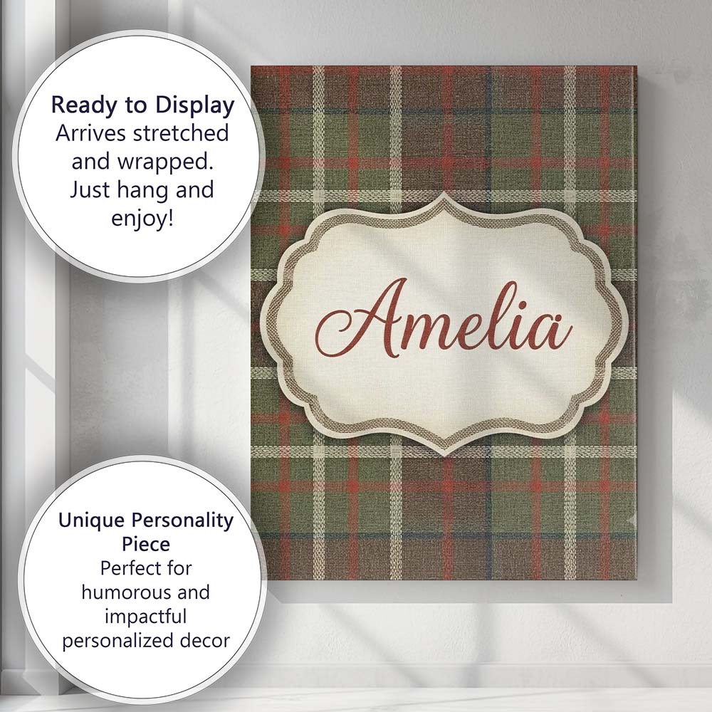 Personalised Name Earth Tone Brown Green Custom  Unique Gift Idea Elegant Feature Canvas Wall Art Print Decor Picture Ready to Hang