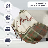 Earth Tone Brown Green Vintage Tartan Plaid Seamless Pattern Name  Personalised Custom Name Super Soft Fleece Blanket Bed Sofa Throw