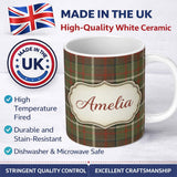 Personalized Custom Name Earth Tone Brown Green Vintage Tartan Plaid Seamless Pattern Name 11oz Ceramic Coffee Tea Mug White Large Handle
