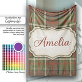 Earth Tone Brown Green Vintage Tartan Plaid Seamless Pattern Name  Personalised Custom Name Super Soft Fleece Blanket Bed Sofa Throw