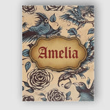 Personalised Name Elegant Birds Roses Custom Modern Room Accent Creative Decorator Style Canvas Wall Art Print Decor Picture Ready to Hang