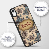 Elegant Birds Roses Vintage Art Seamless Pattern Custom Name Protective Phone Case Mobile Cover Durable Everyday Smartphone Shock Resistant
