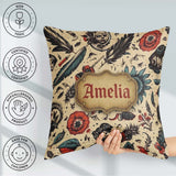 Custom Name Tattoo Style Skulls Flowers Knives Pattern Name Cute Square Filled Cushion Throw Pillow Sofa Bed Home Decor Zip Washable UK Made