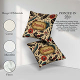 Custom Name Tattoo Style Skulls Flowers Knives Pattern Name Cute Square Filled Cushion Throw Pillow Sofa Bed Home Decor Zip Washable UK Made