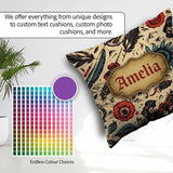 Custom Name Tattoo Style Skulls Flowers Knives Pattern Name Cute Square Filled Cushion Throw Pillow Sofa Bed Home Decor Zip Washable UK Made