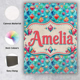 Personalised Name Colorful Gem Crystal Custom  Modern Room Accent Elegant Feature Canvas Wall Art Print Decor Picture Ready to Hang