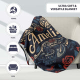 Dark Gothic Skull Knife Roses Seamless Pattern Name Cute Unique Gift  Personalised Custom Name Super Soft Fleece Blanket Bed Sofa Throw