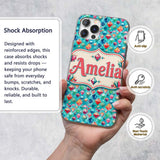 Colorful Gem Crystal Diamond Seamless Pattern on Custom Name Protective Phone Case Mobile Cover Durable Everyday Smartphone Shock Resistant
