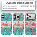 Colorful Gem Crystal Diamond Seamless Pattern on Custom Name Protective Phone Case Mobile Cover Durable Everyday Smartphone Shock Resistant