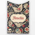 Mystic Skull Wings Stars Floral Seamless Pattern Name Cute Unique  Personalised Custom Name Super Soft Fleece Blanket Bed Sofa Throw