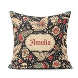Custom Name Mystic Skull Wings Floral Seamless Pattern Name Cute Square Filled Cushion Throw Pillow Sofa Bed Home Decor Zip Washable UK Made