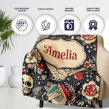 Mystic Skull Wings Stars Floral Seamless Pattern Name Cute Unique  Personalised Custom Name Super Soft Fleece Blanket Bed Sofa Throw