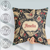 Custom Name Mystic Skull Wings Floral Seamless Pattern Name Cute Square Filled Cushion Throw Pillow Sofa Bed Home Decor Zip Washable UK Made