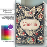 Mystic Skull Wings Stars Floral Seamless Pattern Name Cute Unique  Personalised Custom Name Super Soft Fleece Blanket Bed Sofa Throw