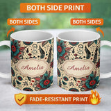 Personalized Custom Name Abstract Floral Folk Art Tattoo Seamless Pattern Name Cute Unique 11oz Ceramic Coffee Tea Mug White Large Handle