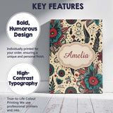 Personalised Name Abstract Floral Folk Custom  Modern Room Accent Elegant Feature Canvas Wall Art Print Decor Picture Ready to Hang