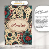 Abstract Floral Folk Art Tattoo Seamless Pattern Name Cute Unique  Personalised Custom Name Super Soft Fleece Blanket Bed Sofa Throw