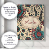 Personalised Name Abstract Floral Folk Custom  Modern Room Accent Elegant Feature Canvas Wall Art Print Decor Picture Ready to Hang