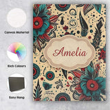 Personalised Name Abstract Floral Folk Custom  Modern Room Accent Elegant Feature Canvas Wall Art Print Decor Picture Ready to Hang