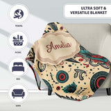 Abstract Floral Folk Art Tattoo Seamless Pattern Name Cute Unique  Personalised Custom Name Super Soft Fleece Blanket Bed Sofa Throw