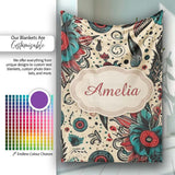 Abstract Floral Folk Art Tattoo Seamless Pattern Name Cute Unique  Personalised Custom Name Super Soft Fleece Blanket Bed Sofa Throw