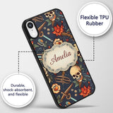 Dark Skull Floral Dagger Tattoo Seamless Pattern Custom Name Protective Phone Case Mobile Cover Durable Everyday Smartphone Shock Resistant