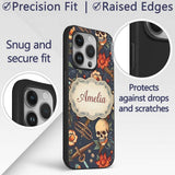 Dark Skull Floral Dagger Tattoo Seamless Pattern Custom Name Protective Phone Case Mobile Cover Durable Everyday Smartphone Shock Resistant