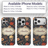 Dark Skull Floral Dagger Tattoo Seamless Pattern Custom Name Protective Phone Case Mobile Cover Durable Everyday Smartphone Shock Resistant