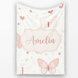 Cute Pink Butterfly Hearts Soft Pastel Seamless Pattern Name Unique  Personalised Custom Name Super Soft Fleece Blanket Bed Sofa Throw