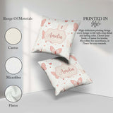 Custom Name Cute Pink Butterfly Hearts Soft Pastel Seamless Name Square Filled Cushion Throw Pillow Sofa Bed Home Decor Zip Washable UK Made