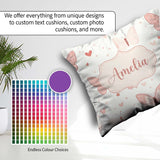 Custom Name Cute Pink Butterfly Hearts Soft Pastel Seamless Name Square Filled Cushion Throw Pillow Sofa Bed Home Decor Zip Washable UK Made