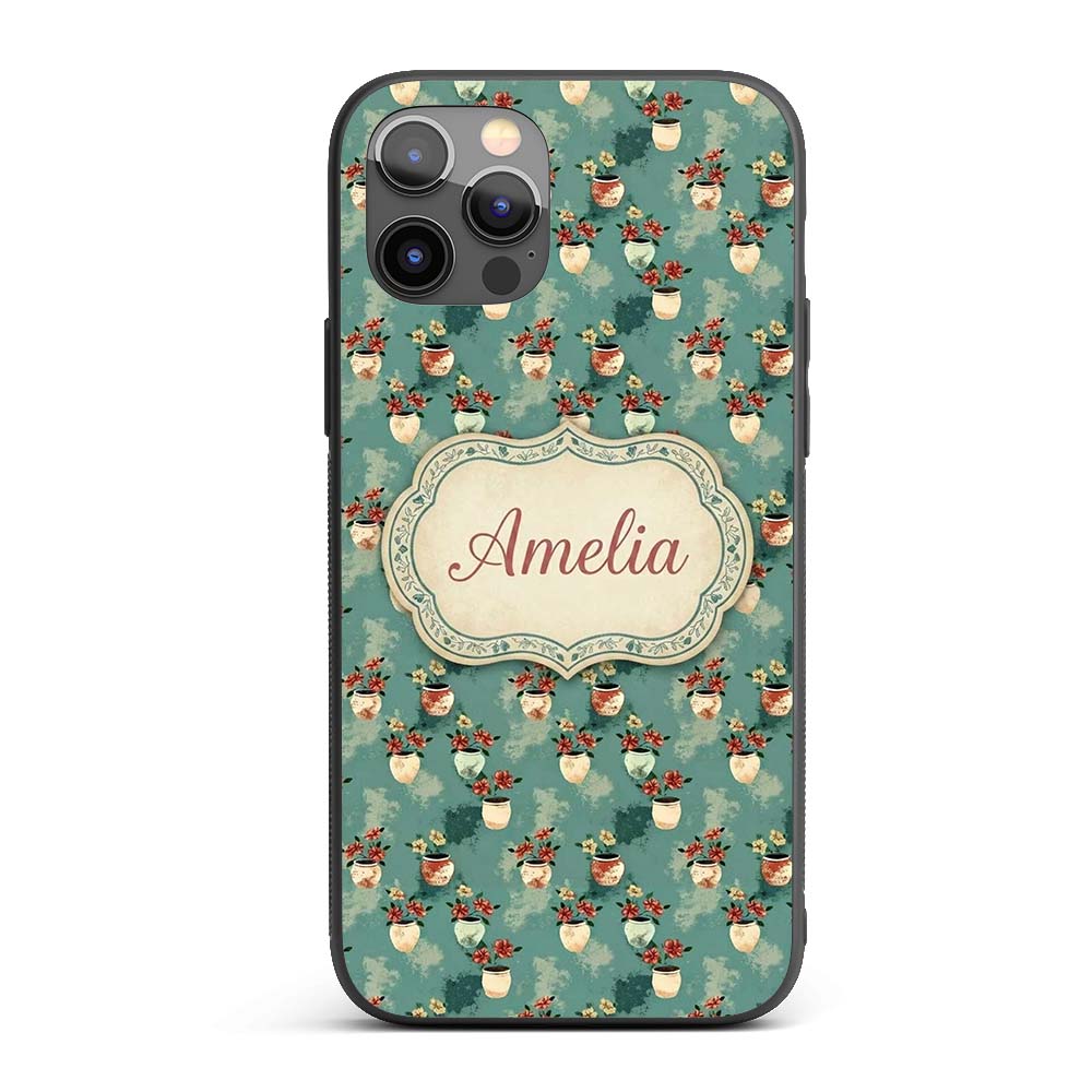 Vintage Floral Pots Rustic Garden Printed Design Custom Name Protective Phone Case Mobile Cover Durable Everyday Smartphone Shock Resistant