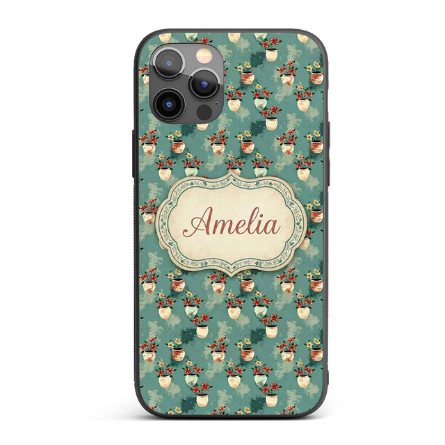Vintage Floral Pots Rustic Garden Printed Design Custom Name Protective Phone Case Mobile Cover Durable Everyday Smartphone Shock Resistant