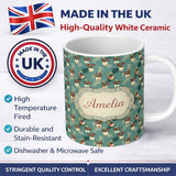 Personalized Custom Name Vintage Floral Pots Rustic Garden Seamless Pattern Name Cute Unique 11oz Ceramic Coffee Tea Mug White Large Handle