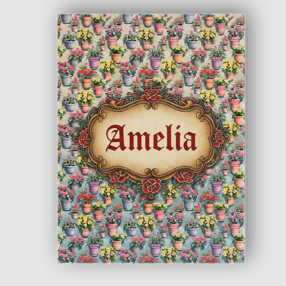 Personalised Name Colorful Flower Pots Custom  Modern Room Accent Elegant Feature Canvas Wall Art Print Decor Picture Ready to Hang