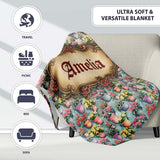 Colorful Flower Pots Garden Bloom Seamless Pattern Name Cute Unique  Personalised Custom Name Super Soft Fleece Blanket Bed Sofa Throw