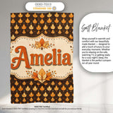 Autumn Golden Leaf Seamless Pattern on Dark Brown Background Lovely  Personalised Custom Name Super Soft Fleece Blanket Bed Sofa Throw